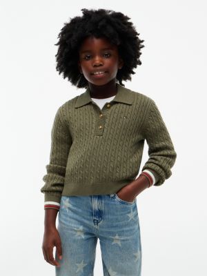 green cable knit polo jumper for girls tommy hilfiger
