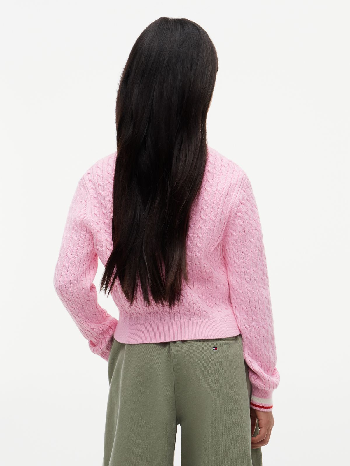 Cable Knit Polo Jumper — Pink