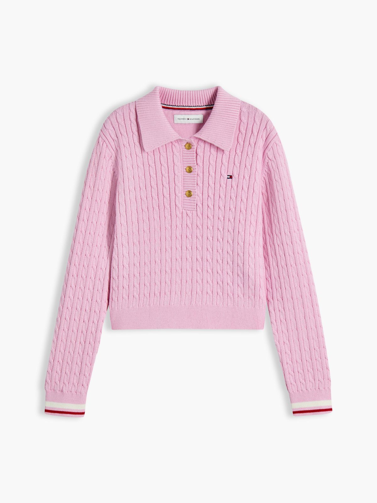 Cable Knit Polo Jumper — Pink