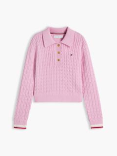 Cable Knit Polo Jumper — Pink 5