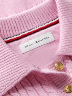 Cable Knit Polo Jumper — Pink 6