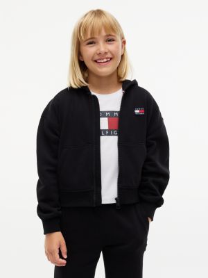 black heritage flag logo relaxed zip-thru hoody for girls tommy hilfiger