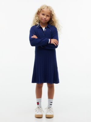 robe pull en maille torsadée à col polo blue pour filles tommy hilfiger