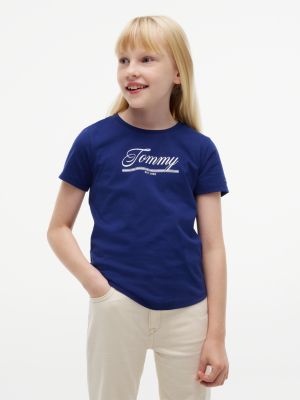 blue logo slim jersey t-shirt for girls tommy hilfiger