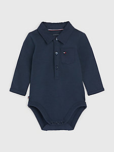 blue polo collar long sleeve bodysuit for newborn tommy hilfiger