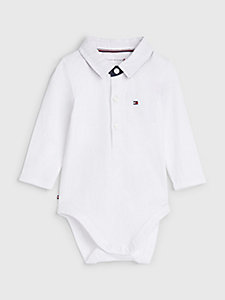 white polo collar long sleeve bodysuit for newborn tommy hilfiger