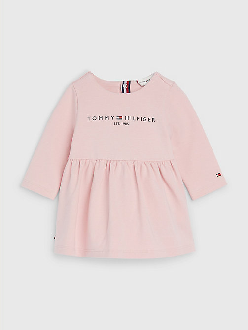 pink logo long sleeve terry dress for newborn tommy hilfiger