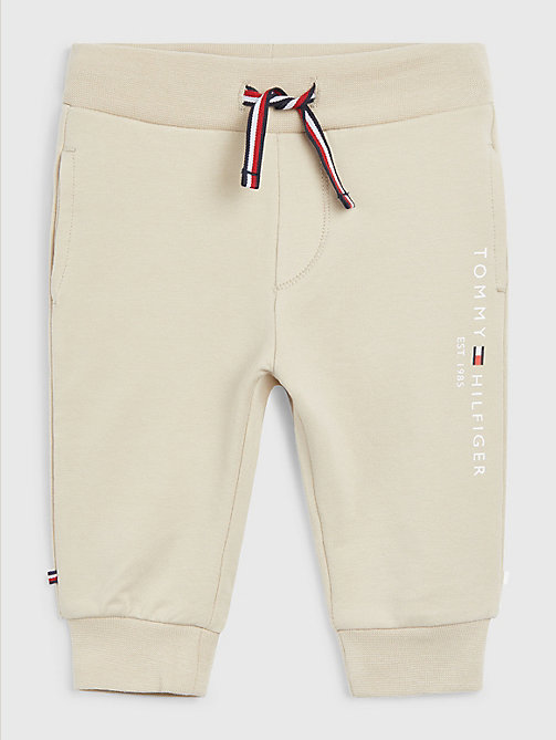 beige essential tapered joggers for newborn tommy hilfiger