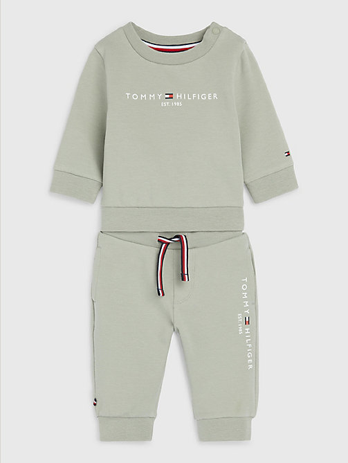 grey essential sweatshirt and joggers set for newborn tommy hilfiger