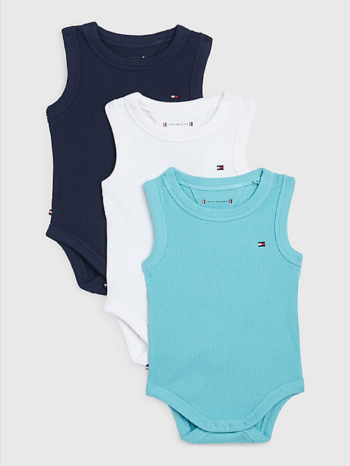 blue 3-pack rib knit bodysuits gift set for newborn tommy hilfiger
