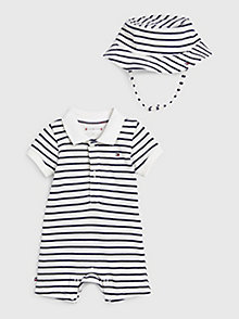 white stripe shortall and hat gift set for newborn tommy hilfiger