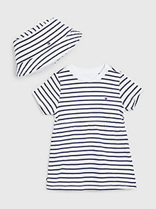 white stripe dress and hat gift set for newborn tommy hilfiger