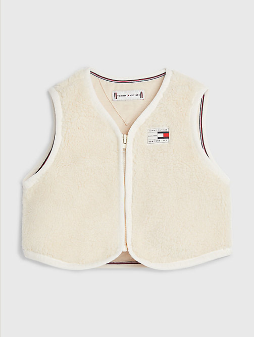 white zip-thru sherpa vest for newborn tommy hilfiger