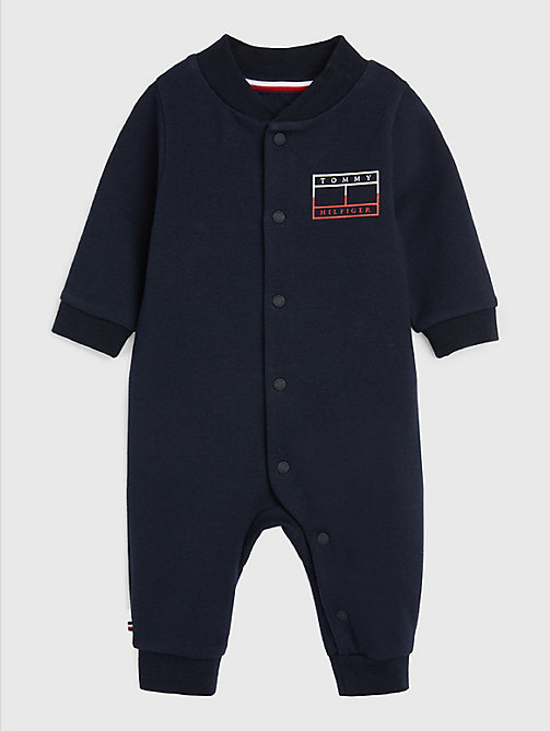 blue graphic logo coverall for newborn tommy hilfiger