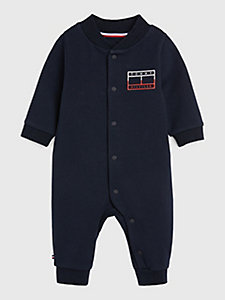 blue graphic logo coverall for newborn tommy hilfiger