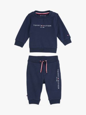 blue essential logo sweatshirt and joggers set for newborn tommy hilfiger