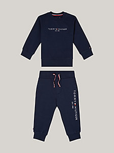 completo essential felpa e joggers con logo blu da newborn tommy hilfiger
