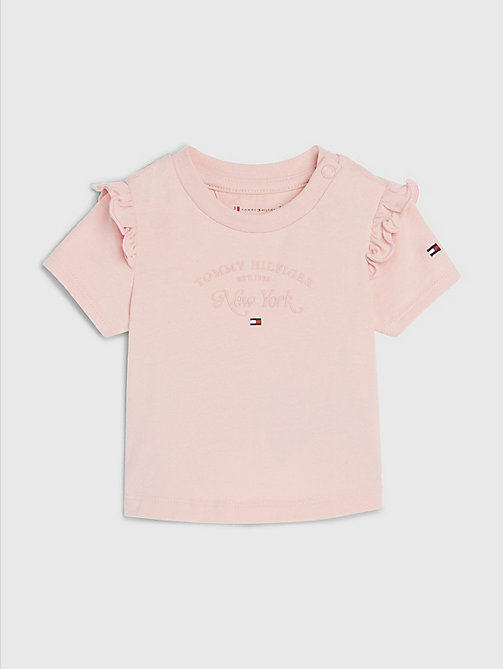 t-shirt à manches ruchées rose pour newborn tommy hilfiger
