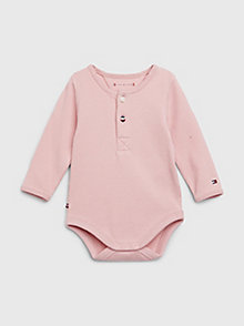 pink long sleeve ribbed bodysuit for newborn tommy hilfiger