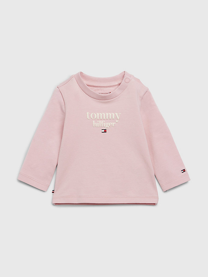 rosa langarmshirt mit logo für newborn - tommy hilfiger
