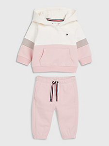 pink colour-blocked hooded set for newborn tommy hilfiger