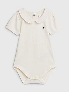white peter pan collar short sleeve bodysuit for newborn tommy hilfiger