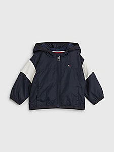 blue colour-blocked hooded jacket for newborn tommy hilfiger