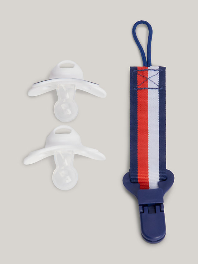 white 2er-pack schnuller mit clip als geschenkset für newborn - tommy hilfiger