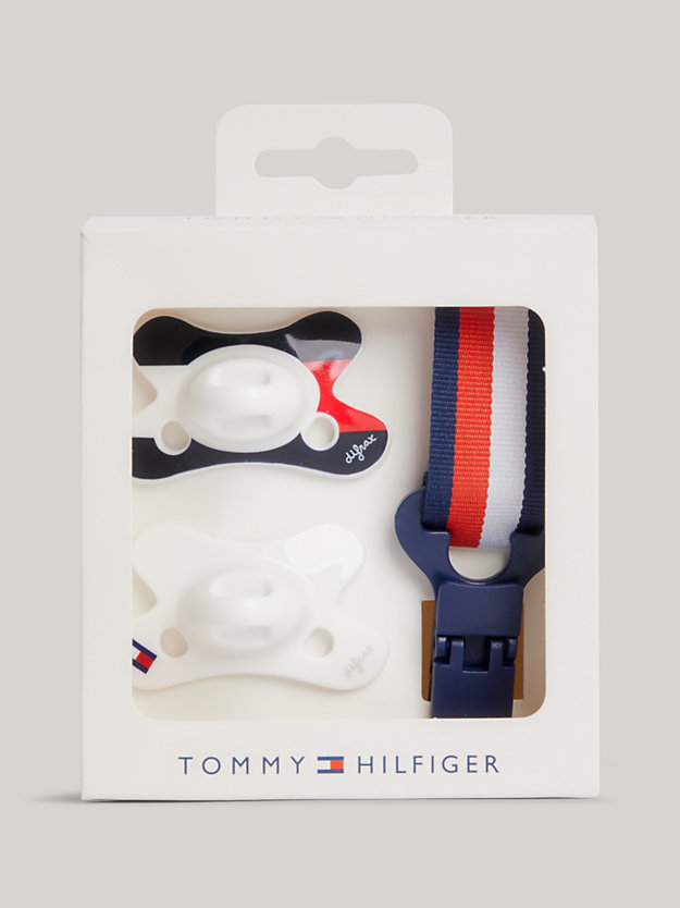 white 2-pack dummies with clip gift set for newborn tommy hilfiger