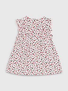 roze jurk met korte mouwen en kersenprint voor newborn - tommy hilfiger