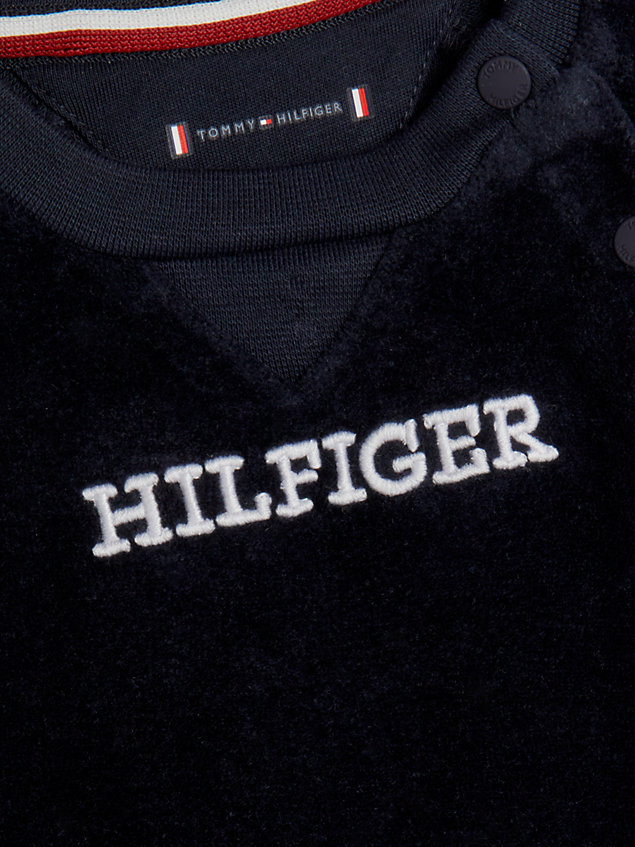 blue hilfiger monotype velour coverall for newborn tommy hilfiger