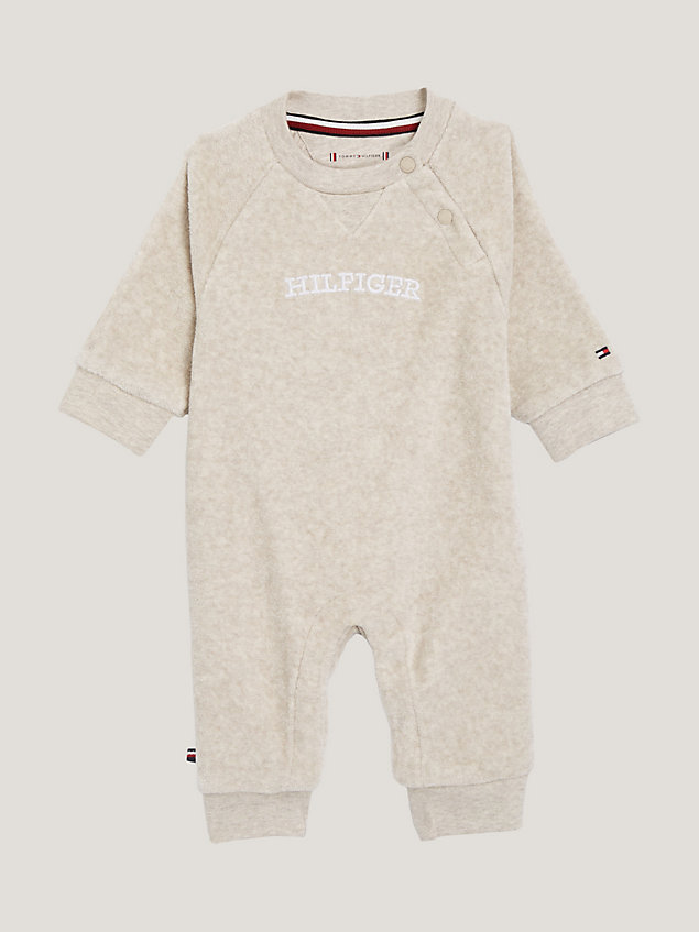 brown hilfiger monotype velour coverall for newborn tommy hilfiger