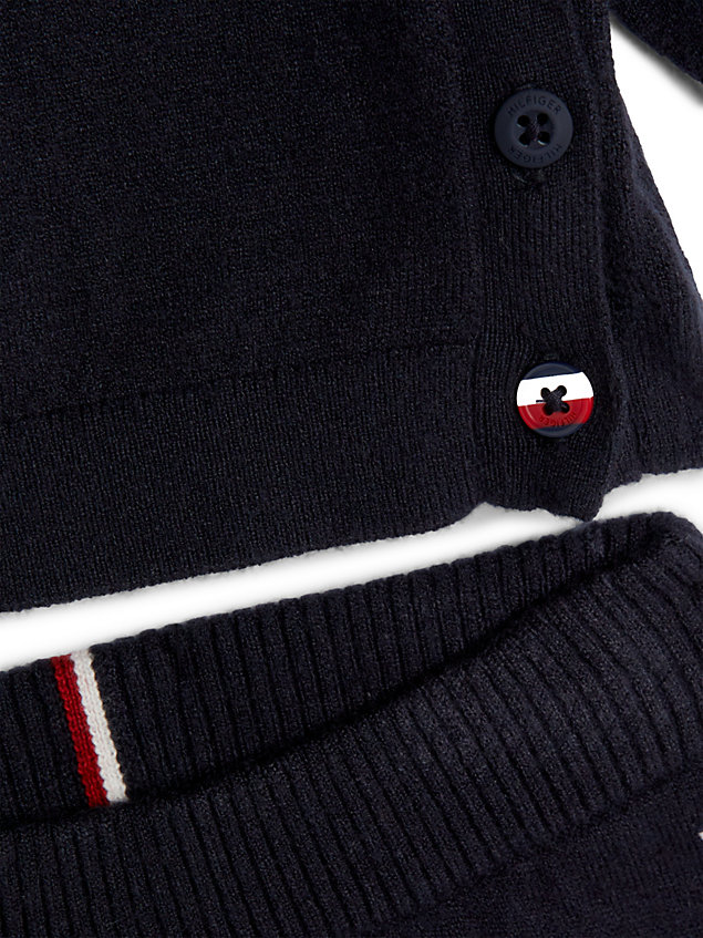 blue th monogram knitted hat, top and bottoms gift box for newborn tommy hilfiger