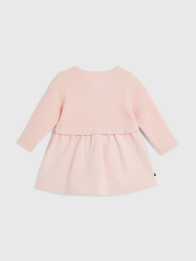 pink hilfiger monotype jurk met wafeltextuur voor newborn - tommy hilfiger