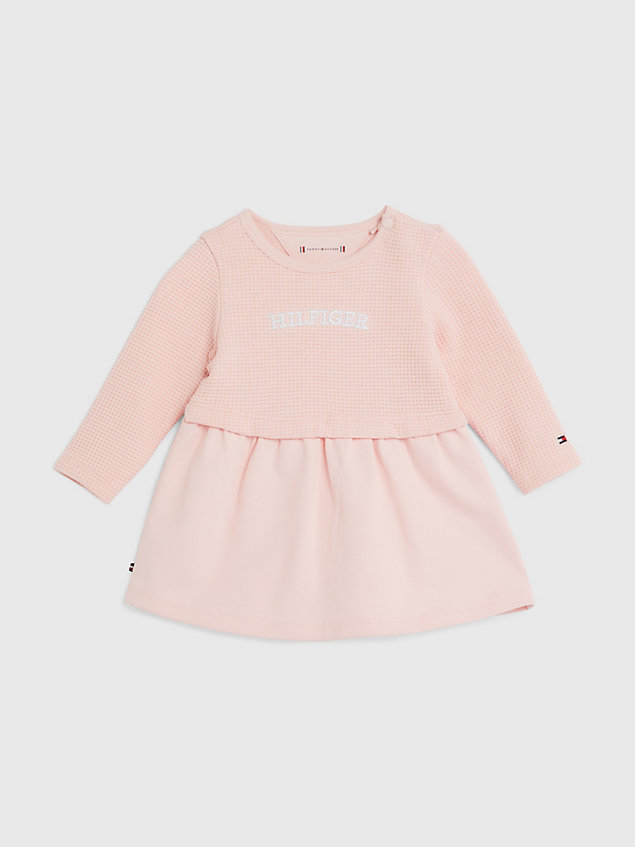 pink hilfiger monotype jurk met wafeltextuur voor newborn - tommy hilfiger