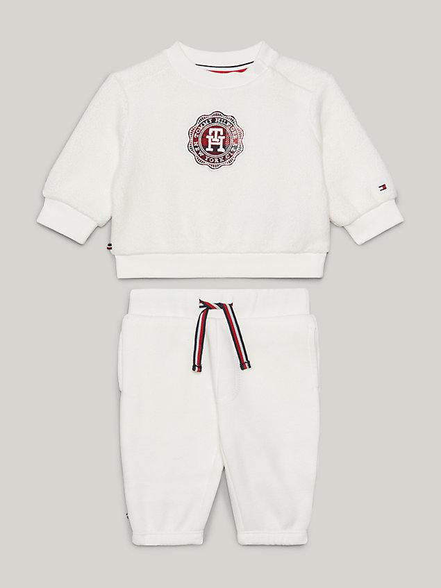 white relaxed fit sweatshirt en jogger met th-monogram voor newborn - tommy hilfiger