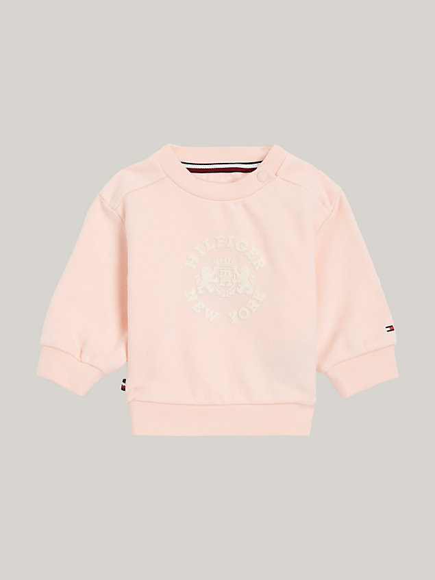 pink varsity relaxed sweatshirt met ronde hals voor newborn - tommy hilfiger