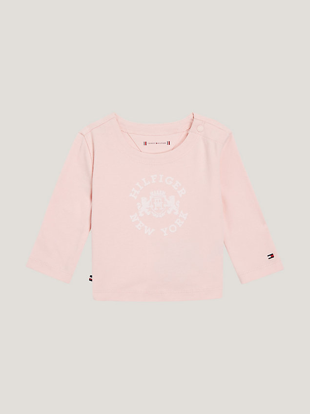 pink varsity stamp logo long sleeve t-shirt for newborn tommy hilfiger