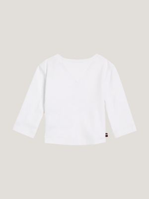 white langarmshirt mit stempel-logo im college-stil für neugeborene - tommy hilfiger
