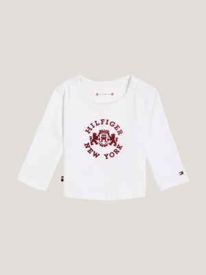 white langarmshirt mit stempel-logo im college-stil für neugeborene - tommy hilfiger