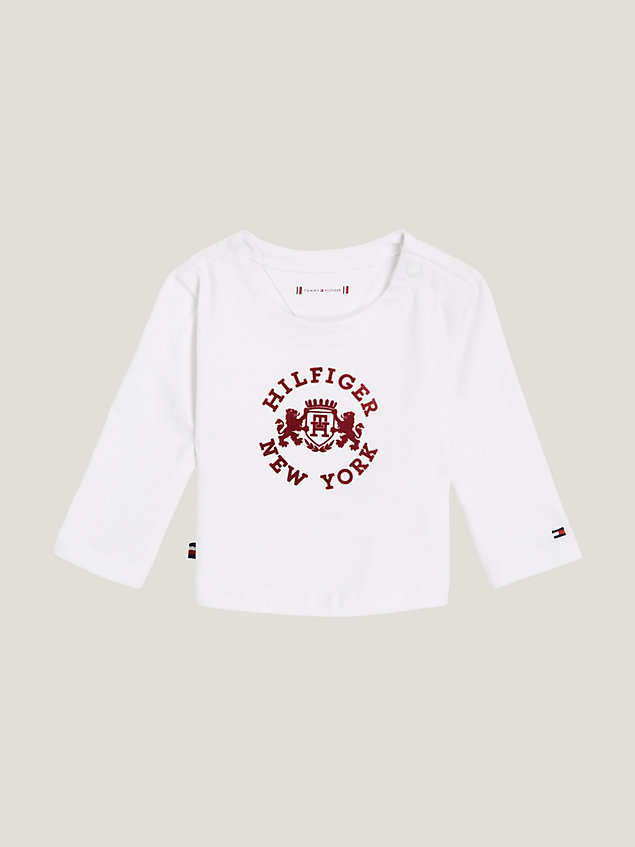 white t-shirt met lange mouwen en varsity-logo voor newborn - tommy hilfiger