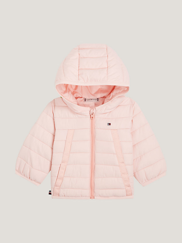 pink hilfiger monotype hooded puffer jacket for newborn tommy hilfiger