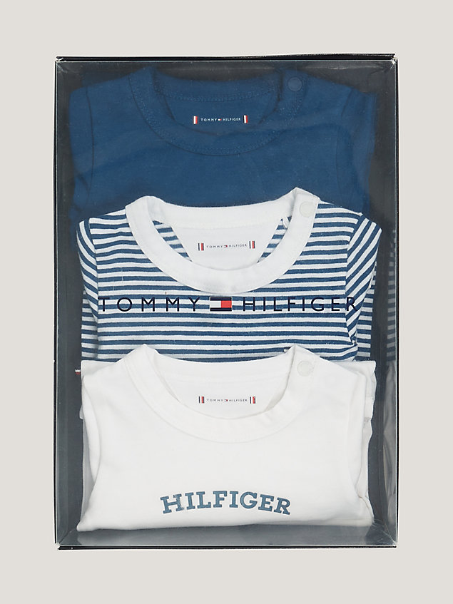 blue 3-pack hilfiger monotype long sleeve bodysuits gift box for newborn tommy hilfiger