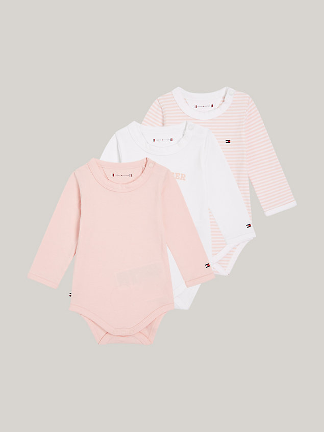 pink 3-pack hilfiger monotype long sleeve bodysuits gift box for newborn tommy hilfiger