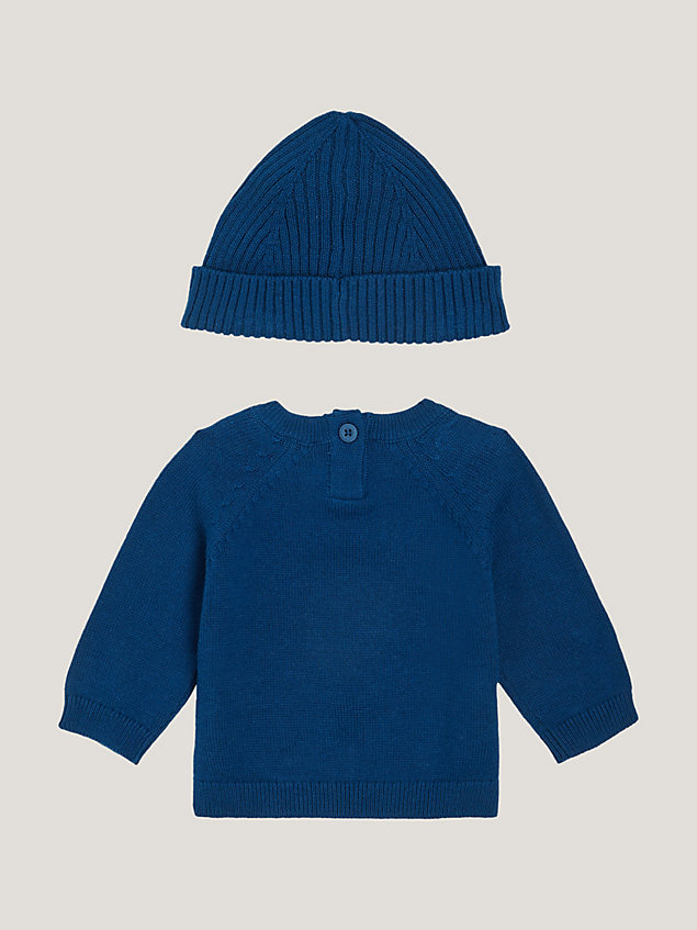 blue essential rib-knit jumper and beanie gift box for newborn tommy hilfiger