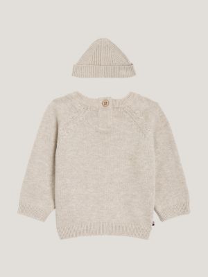 brown essential pullover und beanie in geschenkbox für neugeborene - tommy hilfiger