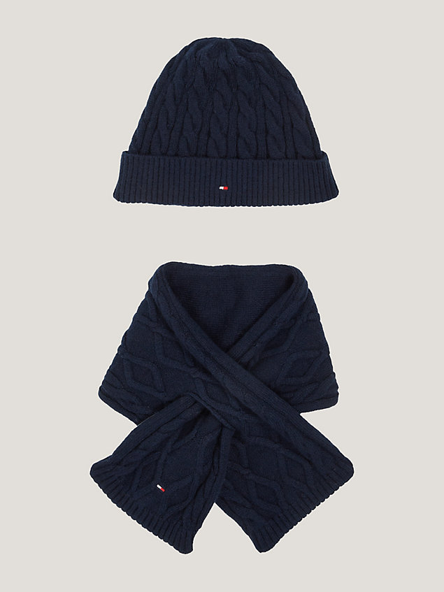 blue cable knit beanie and scarf gift box for newborn tommy hilfiger