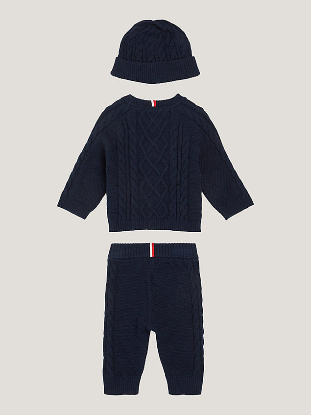 blue three-piece cable knit gift box for newborn tommy hilfiger