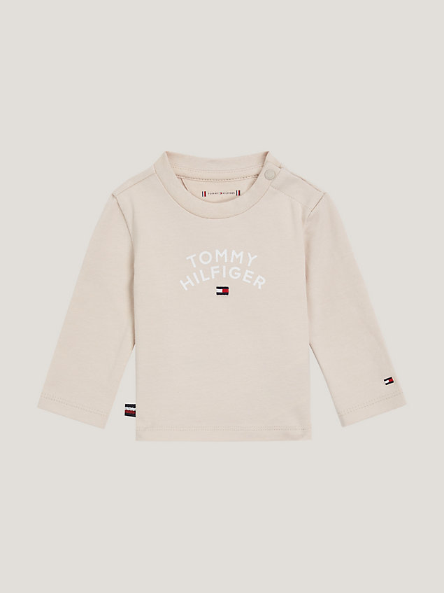 beige logo relaxed fit long sleeve t-shirt for newborn tommy hilfiger