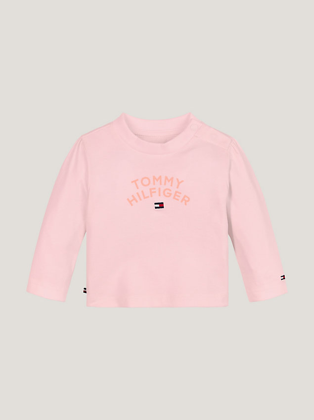 pink logo relaxed fit long sleeve t-shirt for newborn tommy hilfiger